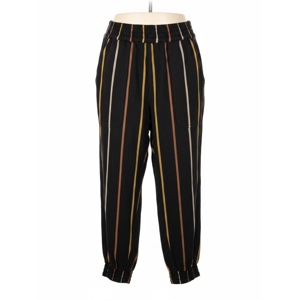 Ace & Jig Woven Pants S/P, Black Striped Cotton Pull-On, Elastic, Pockets
